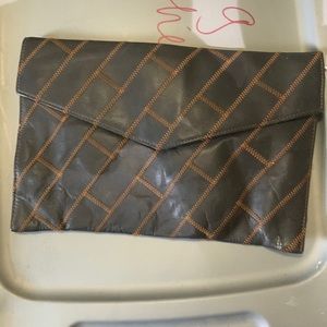 GENUINE LEATHER BROWN PATCHWORK LEATHER CLITCH